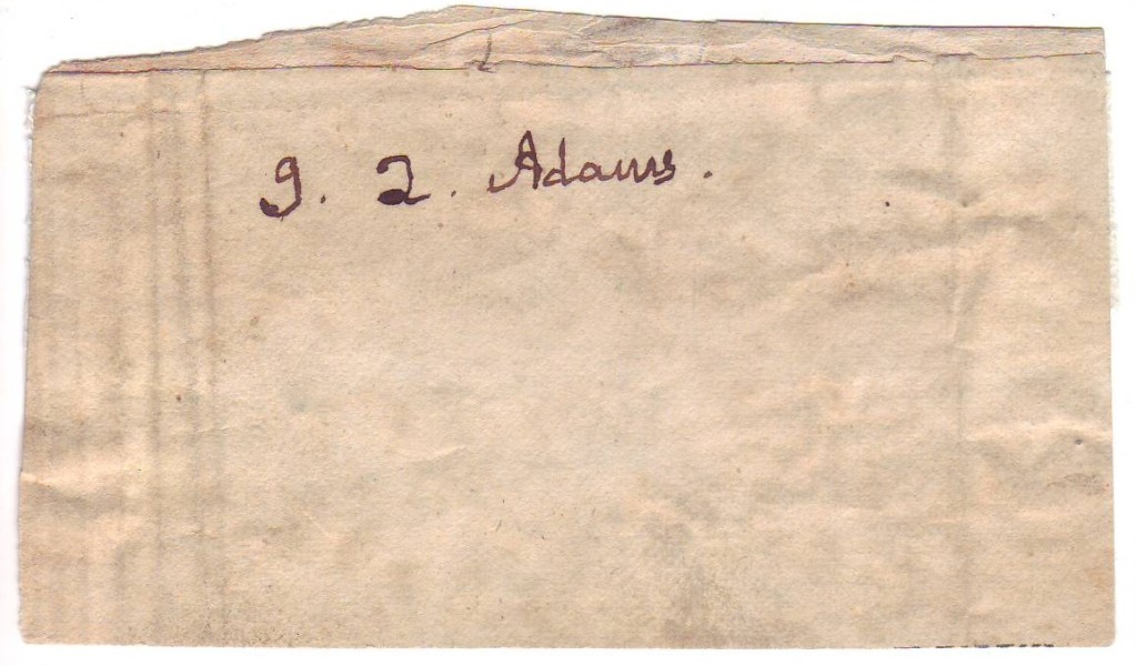 ADAMS, JOHN QUINCY. Clipped Signature, J.Q. Adams, on a slip of paper.